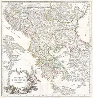 North Macedonia Pillow Collection: 1752 Vaugondy Map Of Greece Macedonia And Albania