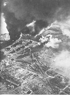 Aerial Views Canvas Print Collection: Battle of Stalingrad - Aerial view of fuel stores on fire. The Battle of Stalingrad between Germany