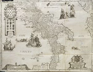 Coastal landscapes Mouse Mat Collection: Map of The Kingdom of Naples, by Giovan Battista Pacichelli, engraving, 1702