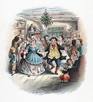 Literature Cushion Collection: Mr Fezziwigs Ball, illustration by John Leech for A Christmas Carol by Charles Dickens( London)