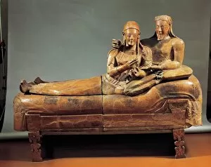 Sculptures Fine Art Print Collection: Painted terracotta Sarcophagus of the Spouses, from Cerveteri, Rome province, Italy, detail