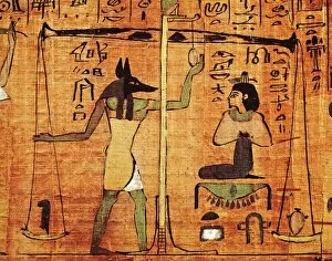 Weighing Collection: Papyrus from The Book of The Dead, Anubis during the weighing of the souls (psychostasy)