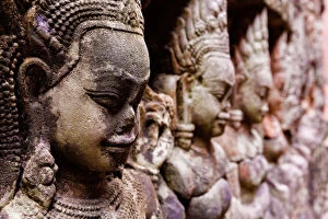 Daniel Osterkamp Metal Print Collection: Angkor Wat Temple Wall Faces Detail