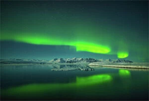 Landscape paintings Jigsaw Puzzle Collection: Aurora Borealis at Jokulsarlon lagoon in winter, southern Iceland