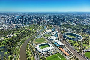 Related Images Fine Art Print Collection: Melbourne City Aerial with AAMI Park and the Melbourne Cricket Ground