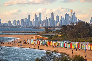Beach Hut Collection: Melbourne Skyline from the Bay
