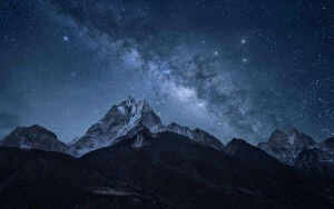 Landscape paintings Collection: Milky way over Ama Dablam, Sagarmatha NP, Nepal