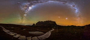 James Stone Nature Photography Poster Print Collection: Milky Way arch over Cradle Mountain with crazy red airglow