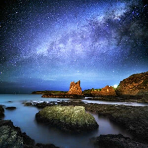 Landscape paintings Mouse Mat Collection: Milky way over Cathedral rock, Kiama, Sydney