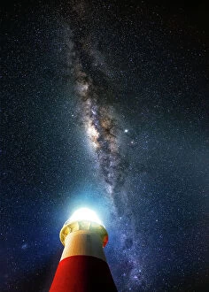 Steve Daggar Photography Canvas Print Collection: Milky Way over lighthouse