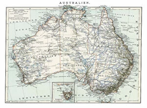Australia Fine Art Print Collection: Old chromolithograph map of AUSTRALIA continent