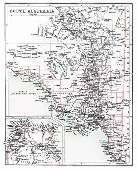 Australia Fine Art Print Collection: Old chromolithograph map of South Australia