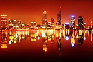 Architecture Collection: Perth City Night Skyline Reflected in the Swan River