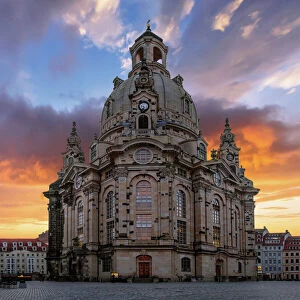 Landscape paintings Fine Art Print Collection: Sunrise with Dresden Frauenkirche, Dresden, Germany