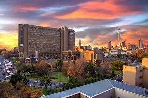 Related Images Collection: Sunset View of City Council Building and Hillbrow Tower (JG Strijdom Tower), Johannesburg