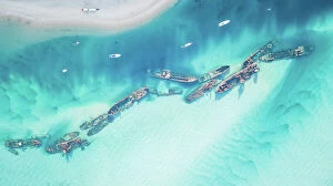Related Images Fine Art Print Collection: Tangalooma Wrecks Aerial