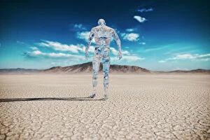 Technology Collection: Transparent Man Walking in Desert