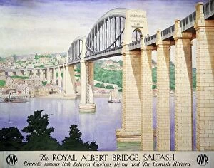 Western Mouse Greetings Card Collection: The Royal Albert Bridge, Saltash, GWR poster, 1945