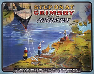 Maps Canvas Print Collection: Step On at Grimsby for the Continent, GCR poster, 1911