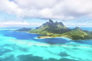 South Pacific Collection: Aerial view of Bora Bora island and blue lagoon