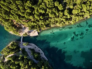 Landscape paintings Jigsaw Puzzle Collection: Aerial view of bridge over lake (Veliko Jezero)