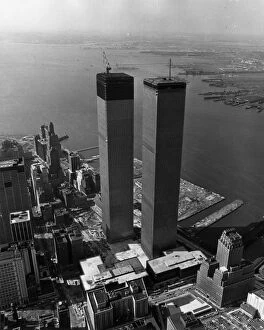 Aerial Art Collection: Aerial view of the Twin Towers of the World Trade Center Construction