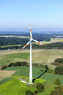 Renewable Energy Collection: Aerial view, wind turbine near Wolnzach, Pfaffenhofen an der Ilm district
