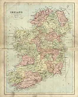 Ireland Mouse Mat Collection: Antique damaged map of Ireland in the 19th Century