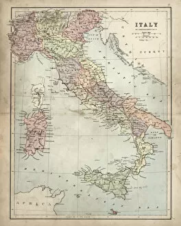Paintings Fine Art Print Collection: Antique Damaged Map of Italy 19th Century