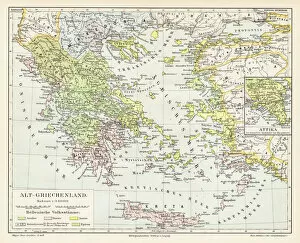 Greece Pillow Collection: Antique Greece empire map 1895