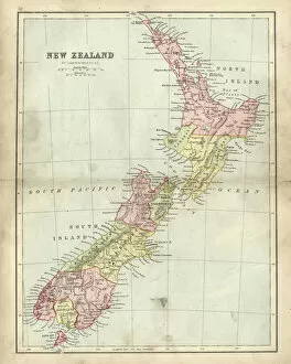 Australasia Collection: Antique map of New Zealand in the 19th Century, 1873