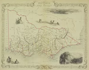Direction Collection: Antique map of Victoria or Port Phillip in Australia with vignettes