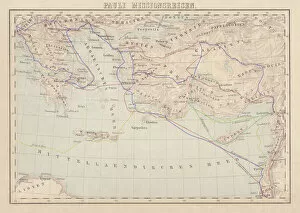 Maps Metal Print Collection: Apostle Pauls Missionary Journeys, lithograph, published in 1886