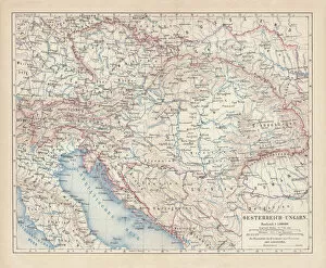 Maps Canvas Print Collection: Austro-Hungarian Empire, Habsburg Monarchy, lithograph, published in 1877