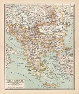 Politics Photo Mug Collection: Balkan Peninsula in 1878, lithograph