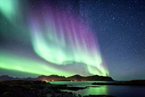 Landscape paintings Fine Art Print Collection: Beautiful Northern Lights aurora borealis borealisgreen Norway nature