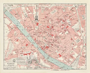 Tuscany Collection: City map of Florence, Italy, lithograph, published in 1897
