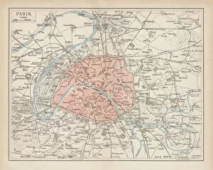 Early Maps Fine Art Print Collection: City map of Paris, lithograph, published in 1877