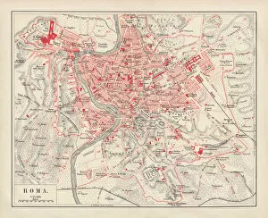 Topography Collection: City map of Rome, lithograph, published in 1878