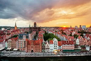 Poland Pillow Collection: Cityscape of Gdansk at sunset Gdansk, Poland