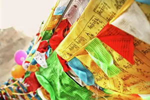 Large Group Of Objects Collection: Colorful Prayer Flags at Mount Everest base camp