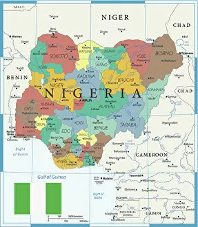 Related Images Metal Print Collection: Coloured Map of Nigeria with Flag