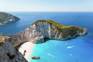 Cultural icons Photographic Print Collection: Elevated view of famous shipwreck beach. Zakynthos, Greek Islands, Greece