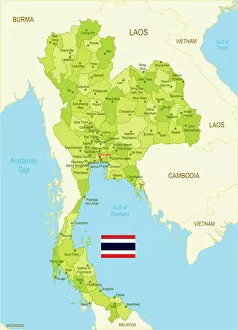 Reference Maps Photo Mug Collection: Flat map of Thailand with flag