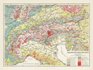 Slovenia Metal Print Collection: Geological map of the European Alps, lithograph, published in 1897