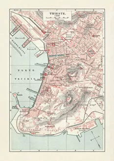 Austria Pillow Collection: Historical city map of Trieste, Italy, lithograph, published in 1897