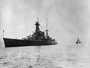 Warships Canvas Print Collection: HMS Hood at Table Bay in Cape Town with the HMS Repulse behind