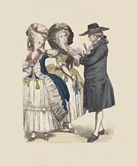 17th & 18th Century Costumes Greetings Card Collection: Late 18th century, French costumes, hand-colored wood engraving, published c. 1880