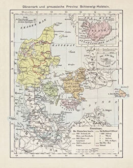 Maps Canvas Print Collection: Map of Denmark, Iceland, Faroe Islands and Schleswig-Holstein. lithograph, 1893