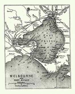 Melbourne Photographic Print Collection: Map of Melbourne and Port Phillip, Australia, 19th Century